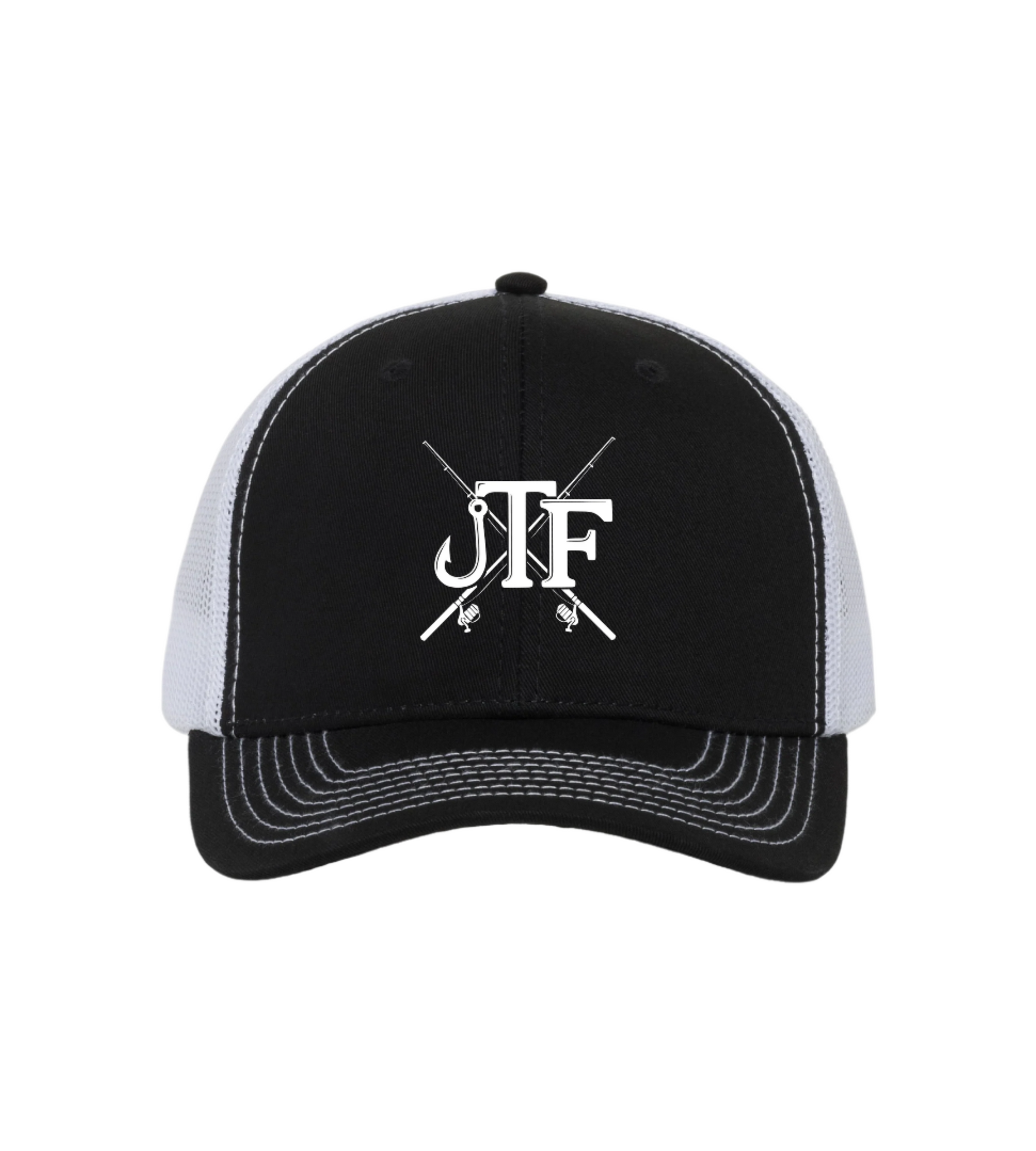 Black and white cap with 'JTF' logo on a white background